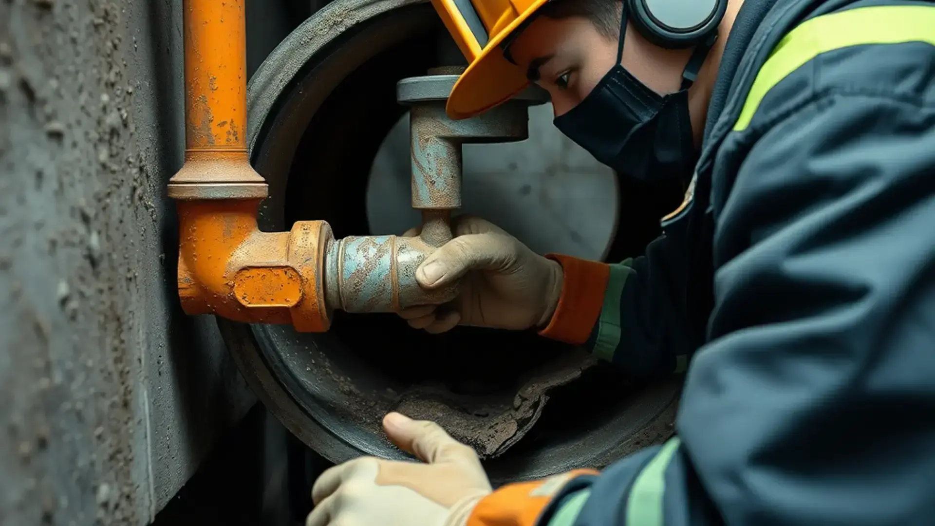 配管修理作業の様子